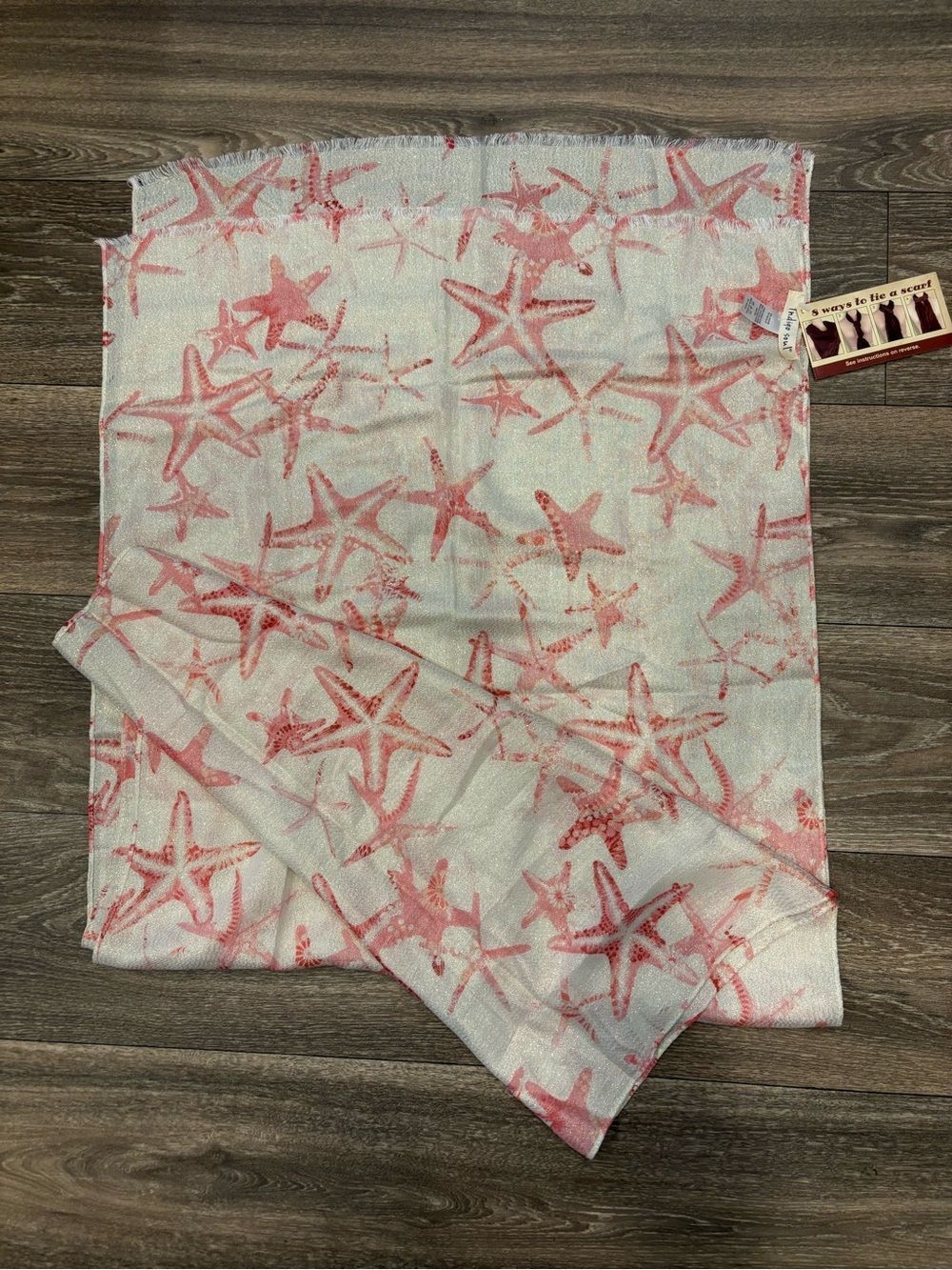 Indigo Soul Starfish Scarf Wrap Pink Beige Metallic Lightweight Beach Coverup